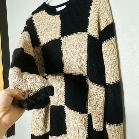 Vintage Paul Harris Black Checkered Shoulder Pad Oversized Sweater size Large - Picture 6 of 8